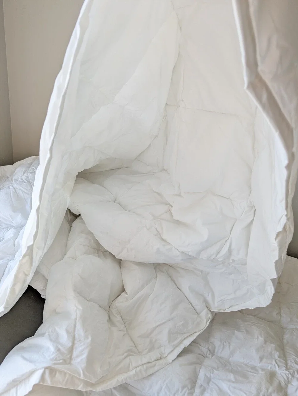 The Company Store Cotton Queen/Full White Quilted Down Puff Blanket Comforter
